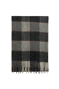 Houndstooth And Stripe Check Wool Tassel Scarf