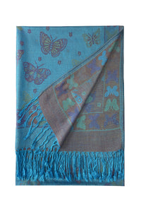 Butterfly And Flower Print Pashmina Tassel Scarf