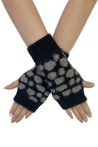 Soft Leopard Print Fingerless Wool Wrist Warmer Gloves