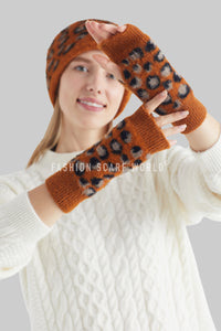 Soft Leopard Print Fingerless Wool Wrist Warmer Gloves