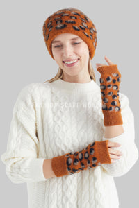 Soft Leopard Print Fingerless Wool Wrist Warmer Gloves