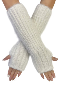 Plain Fluffy Wool Knitted Arm Warmer Gloves