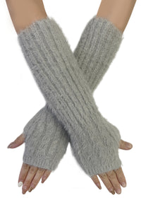 Plain Fluffy Wool Knitted Arm Warmer Gloves