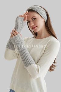 Plain Fluffy Wool Knitted Arm Warmer Gloves