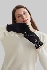 Embroided Bee With Pearl And Diamante Trim Gloves