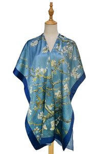 Van Gogh Almond Blossom Silk Kimono - Blue