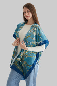 Van Gogh Almond Blossom Silk Kimono - Blue