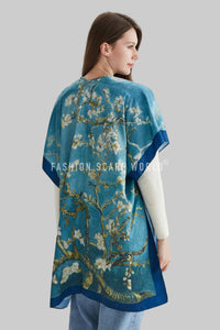 Van Gogh Almond Blossom Silk Kimono - Blue