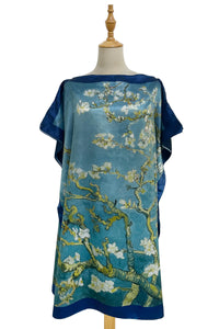 Van Gogh Almond Blossom Silk Poncho - Blue