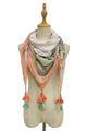 Delicate Feather Border Print Square Tassel Scarf