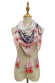 Delicate Feather Border Print Square Tassel Scarf