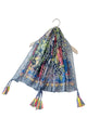 Detailed Floral With Aztec Border Square Tassel Scarf