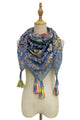 Detailed Floral With Aztec Border Square Tassel Scarf