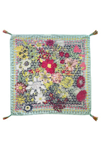 Detailed Floral With Aztec Border Square Tassel Scarf