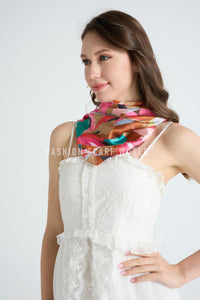 Colourful Painted Floral Print Square Scarf