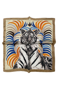 Tiger Face & Crown Print Square Scarf