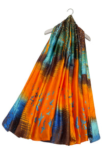 Vibrant Elk & Woodland Print Silk Scarf