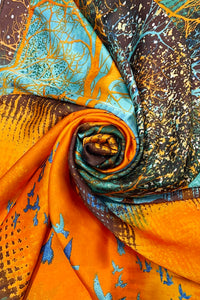 Vibrant Elk & Woodland Print Silk Scarf