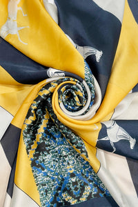 Contrast Horse and ZigZag Print Silk Scarf