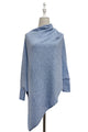 Plain Cuffed Diagonal Drape Wool Poncho