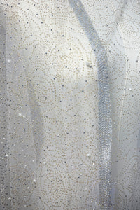 Rose Print & Pearl Embellished Sheer Scarf/ Shawl