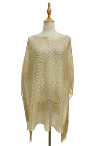 Metallic Thread Tassel Side Poncho / Coverup