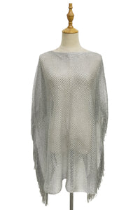 Metallic Thread Tassel Side Poncho / Coverup