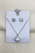 Sparkling Stud Earring Necklace & Ring Set - Silver