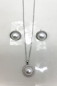 Elegant Pearl Stud Earring & Necklace Set - Silver