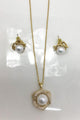 Pearl Floral Stud Earring & Necklace Set - Gold