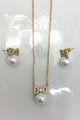 Pearl & Bow Stud Earring & Necklace Set