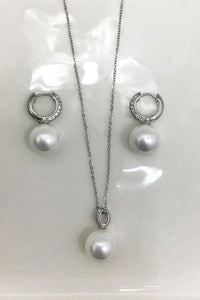 Pearl Drop Hoop Earring & Necklace Set - Silver