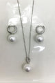 Pearl Drop Hoop Earring & Necklace Set - Silver