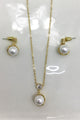 Delicate Pearl Drop Stud Earring & Necklace Set - Gold