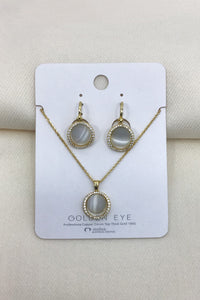 Elegant Pearl Hoop Drop Earring & Necklace Set - Gold