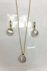 Elegant Pearl Hoop Drop Earring & Necklace Set - Gold