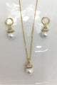 Diamante Pearl Drop Hoop Earring & Necklace Set - Gold