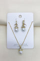 Diamante Pearl Drop Hoop Earring & Necklace Set - Gold