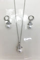 Diamante Pearl Drop Hoop Earring & Necklace Set - Silver