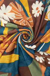 Bold Mixed Floral Print Frayed Scarf