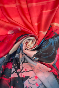 Japanese Lady & Mount Fuji Print Silk Scarf
