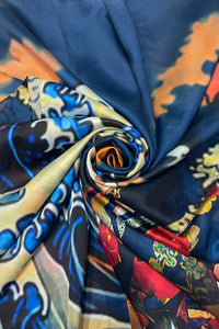 Japanese Great Wave and Lady Print Silk Scarf