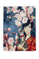 Japanese Lady & Cat With Cherry Blossom Print Silk Scarf