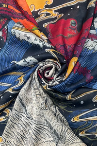 Japanese Vibrant Octopus Print Silk Scarf