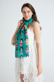 Japanese Doll Print Frayed Scarf