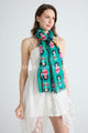 Japanese Doll Print Frayed Scarf