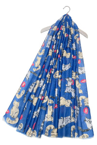 Cat Sketch Print Frayed Scarf