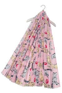 Cat Sketch Print Frayed Scarf