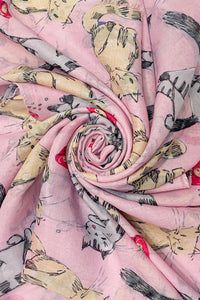 Cat Sketch Print Frayed Scarf