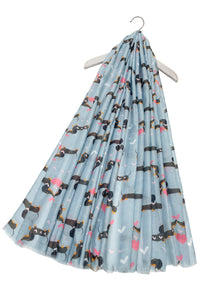 Sausage Dogs & Love Hearts Print Frayed Scarf